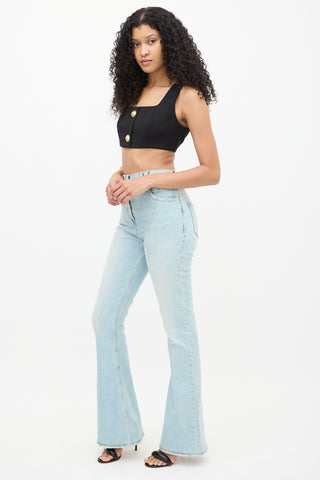 Balmain Blue Light Wash High Waisted Flare Jeans