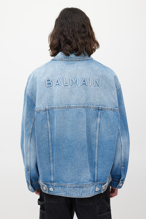 Balmain Blue Logo Denim Jacket