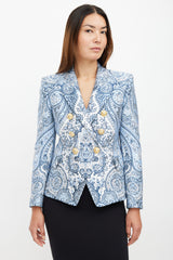 Balmain Blue & White Paisley Classic 6 Button Blazer