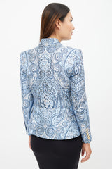 Balmain Blue & White Paisley Classic 6 Button Blazer