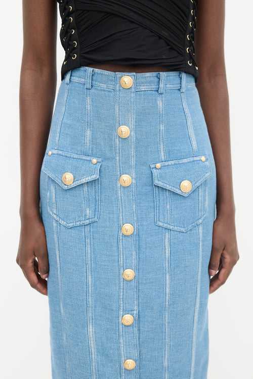 Balmain Blue Woven Panelled Skirt