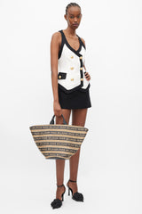 Balmain Brown & Black Raffia Logo Tote Bag