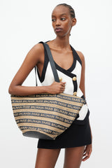 Balmain Brown & Black Raffia Logo Tote Bag