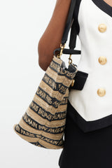 Balmain Brown & Black Raffia Logo Tote Bag