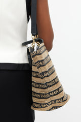 Balmain Brown & Black Raffia Logo Tote Bag