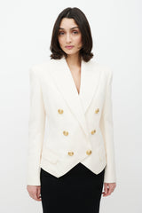Balmain Cream & Gold Wool Double Breasted Blazer