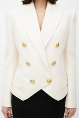 Balmain Cream & Gold Wool Double Breasted Blazer