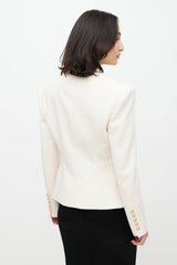 Balmain Cream & Gold Wool Double Breasted Blazer