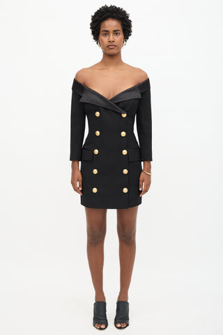 Balmain Double Breasted Off Shoulder Dress