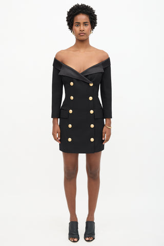 Balmain Double Breasted Off Shoulder Dress
