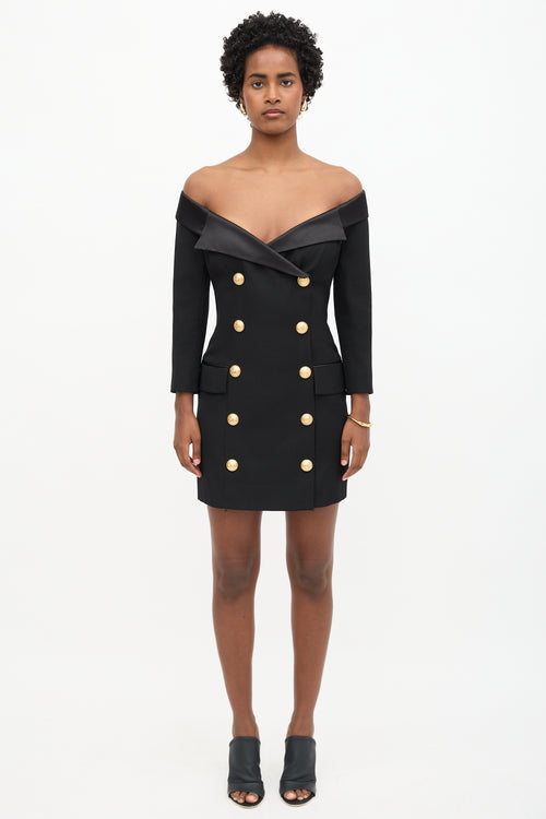 Balmain Double Breasted Off Shoulder Dress
