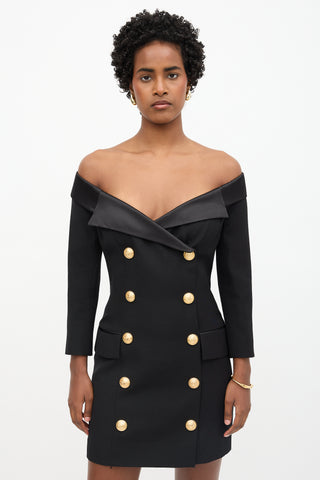 Balmain Double Breasted Off Shoulder Dress