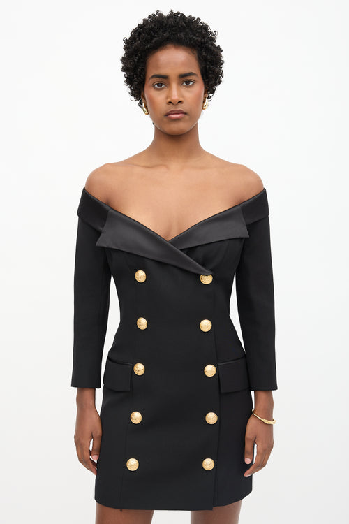 Balmain Double Breasted Off Shoulder Dress