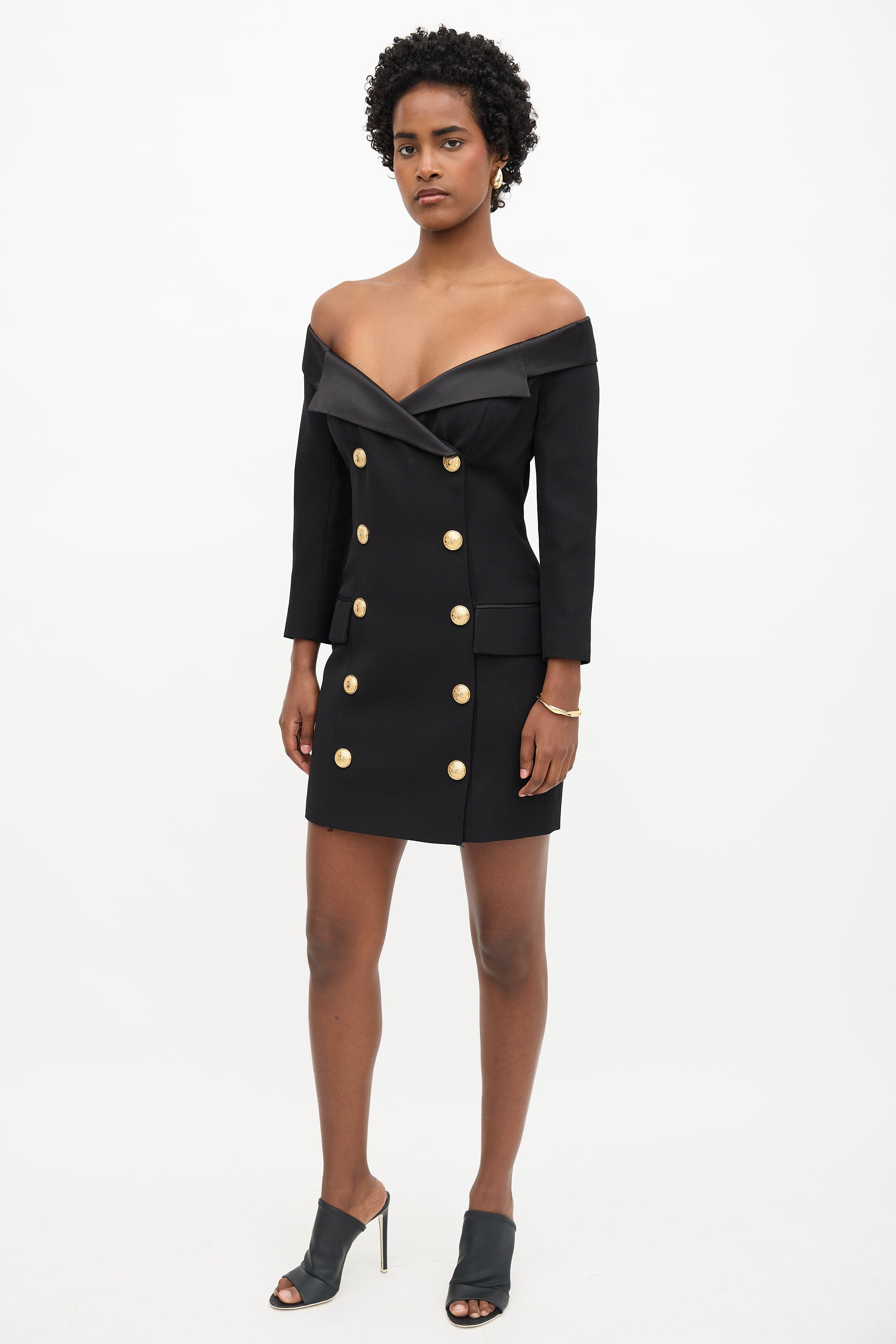 Balmain // Double Breasted Off Shoulder Dress VSP Consignment Balmain // Double Breasted Off Shoulder Dress VSP Consignment