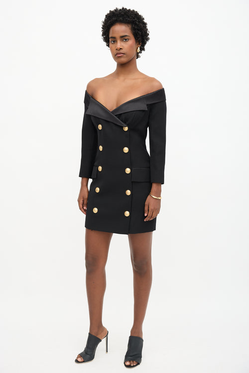 Balmain Double Breasted Off Shoulder Dress