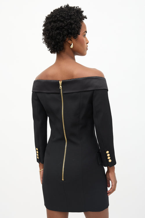 Balmain Double Breasted Off Shoulder Dress
