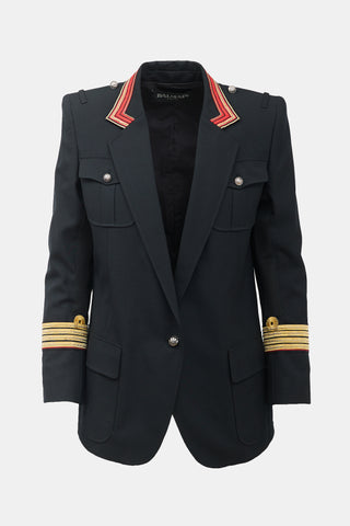 Balmain Black Wool Military Blazer