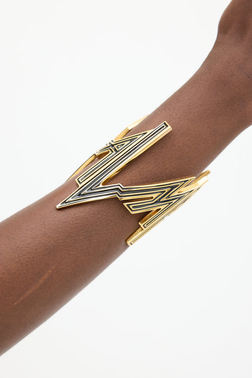 Balmain Gold & Black Enamel Metal Logo Cuff