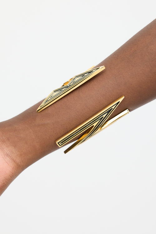 Balmain Gold & Black Enamel Metal Logo Cuff