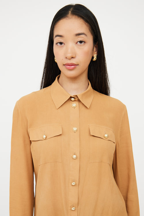 Tan Collared Button Up Top