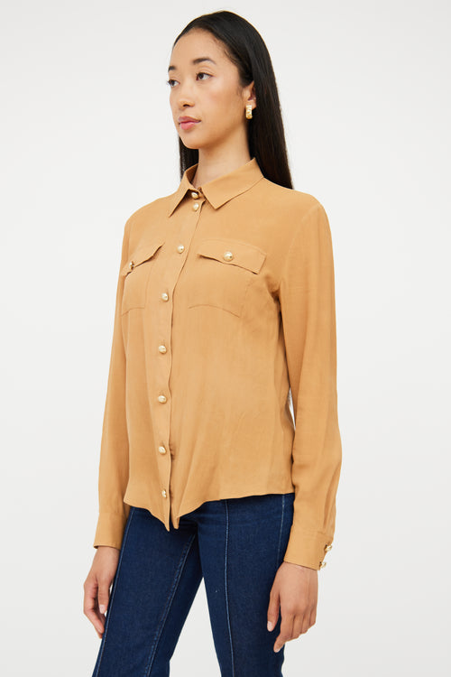 Tan Collared Button Up Top