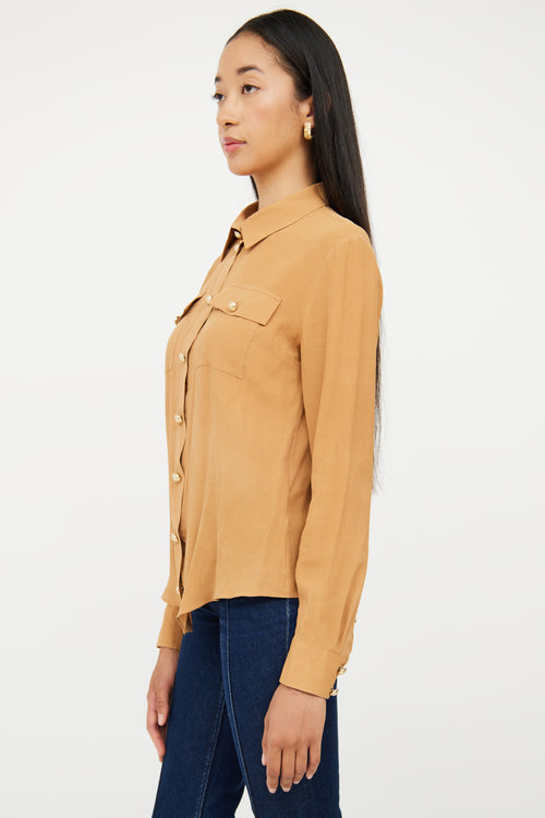 Tan Collared Button Up Top