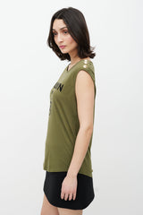Balmain Green & Black Sleeveless Logo Top