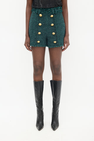 Balmain Green Fringe Button Short