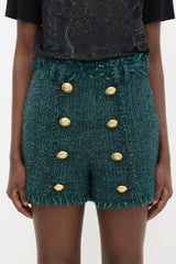 Balmain Green Fringe Button Shorts