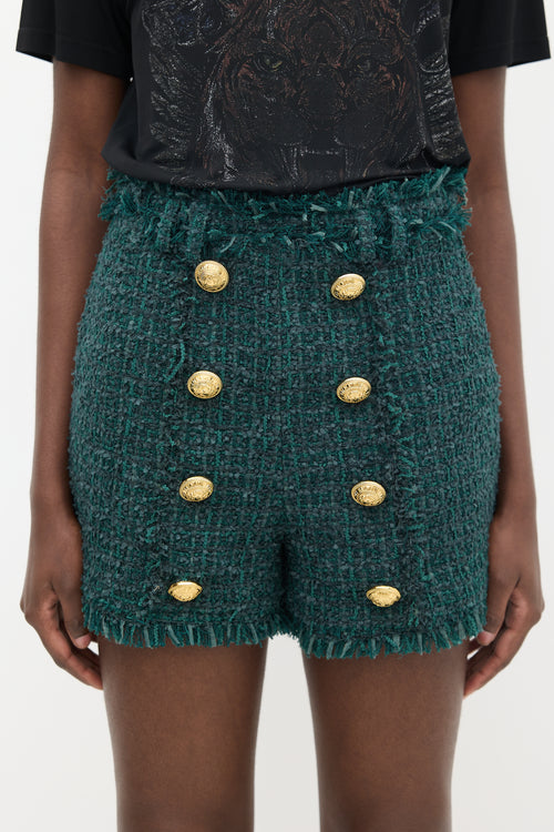 Balmain Green Fringe Button Short