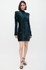 Balmain Green & Gold Velour Paisley Dress