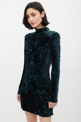 Balmain Green & Gold Velour Paisley Dress