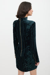 Balmain Green & Gold Velour Paisley Dress