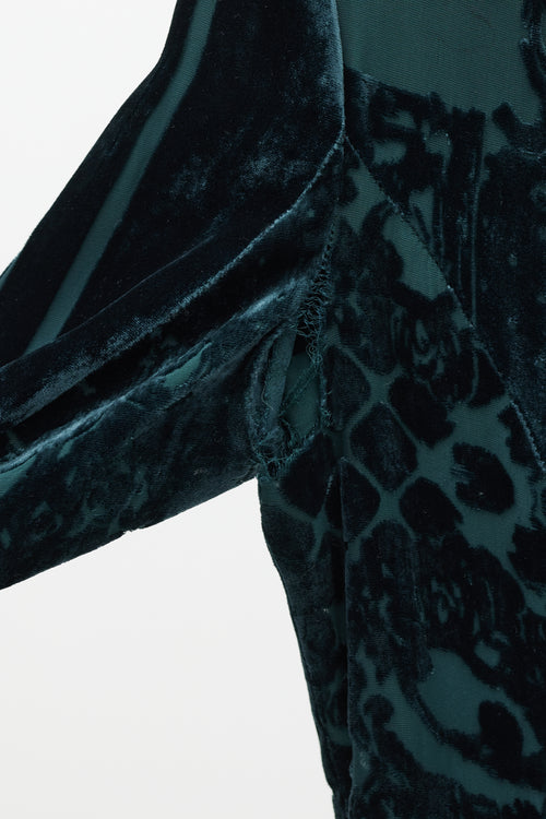Balmain Green & Gold Velour Paisley Dress