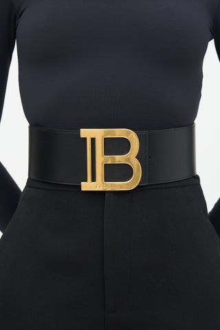 Balmain Leather B Buckle Wide Belt
