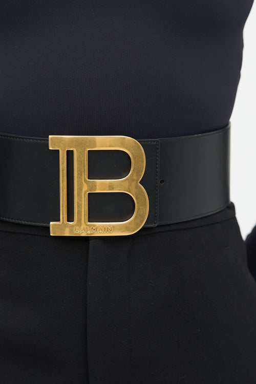 Balmain Leather B Buckle Wide Belt