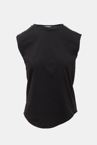 Balmain Leather & Chain Link Epaulette Tank Top