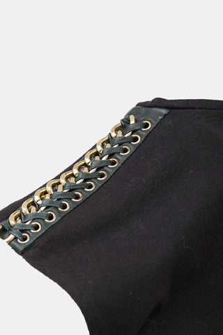 Balmain Leather & Chain Link Epaulette Tank Top