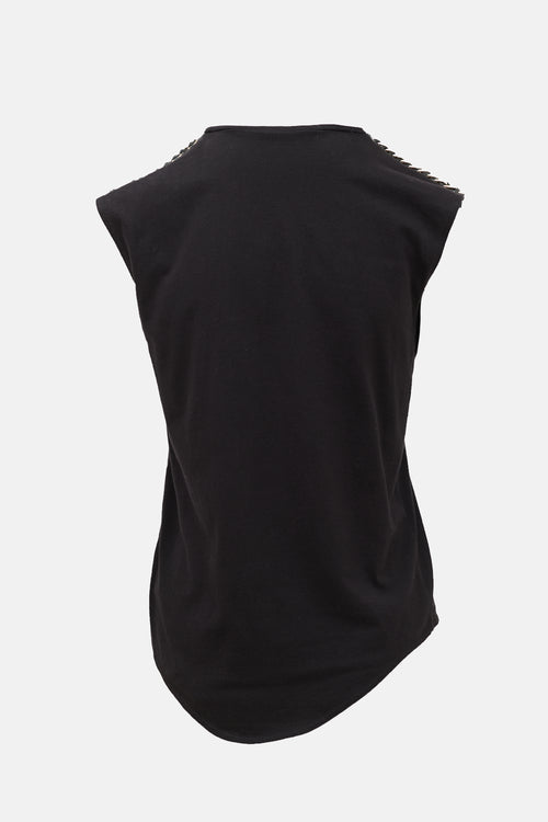 Balmain Leather & Chain Link Epaulette Tank Top