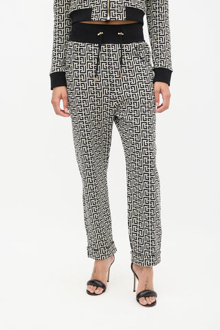 Balmain Light Grey & Black Monogram Boyfriend Sweatpant