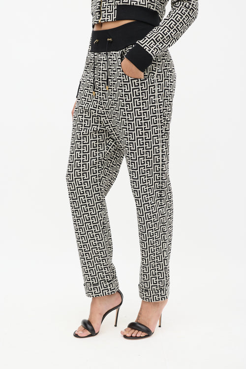 Balmain Light Grey & Black Monogram Boyfriend Sweatpant