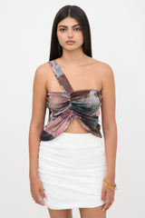 Balmain Mesh Ruched Printed Top