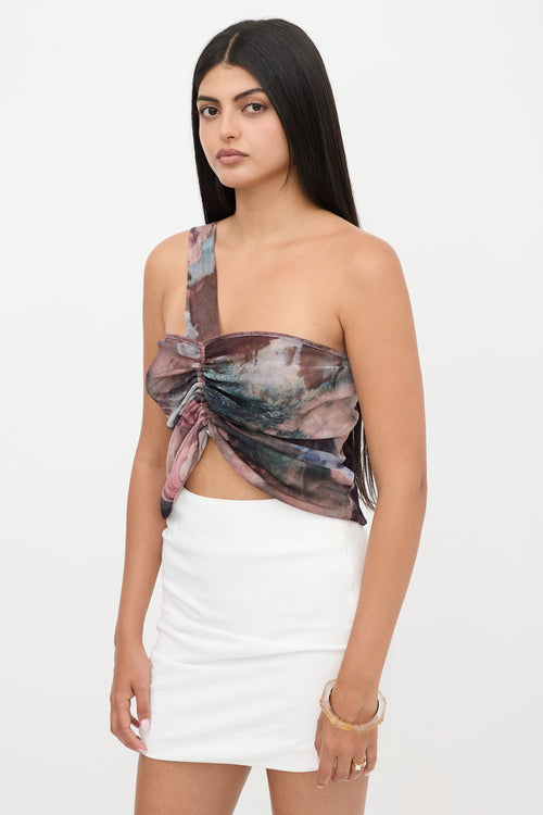 Balmain Mesh Ruched Printed Top