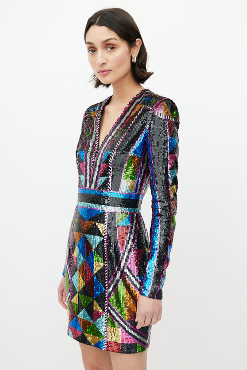 Balmain Multicolour Sequin V-Neck Dress