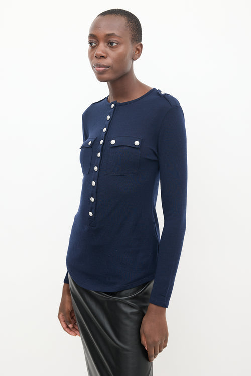 Balmain Navy Wool Knit Top