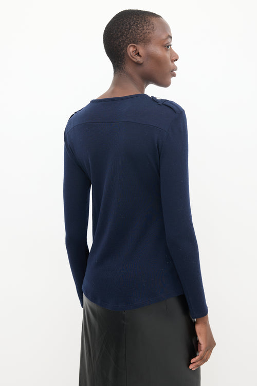 Balmain Navy Wool Knit Top