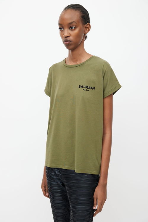 Balmain Olive Green Logo T-Shirt
