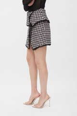 Balmain Pink & Black Wool Houndstooth Sequin Skirt