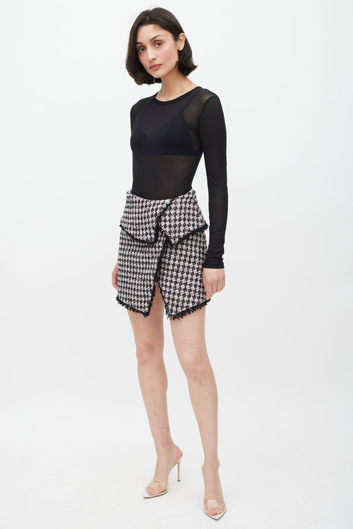 Balmain Pink & Black Wool Houndstooth Sequin Skirt