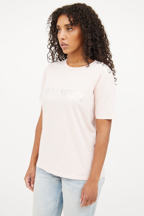 Balmain Pink & Silver Logo T-shirt